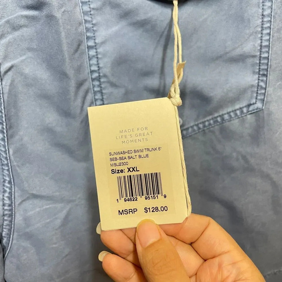 Faherty Sunwashed Regular Fit Swim Trunks Men's XXL Sea Salt Blue Elastic Waist - Picture 3 of 11